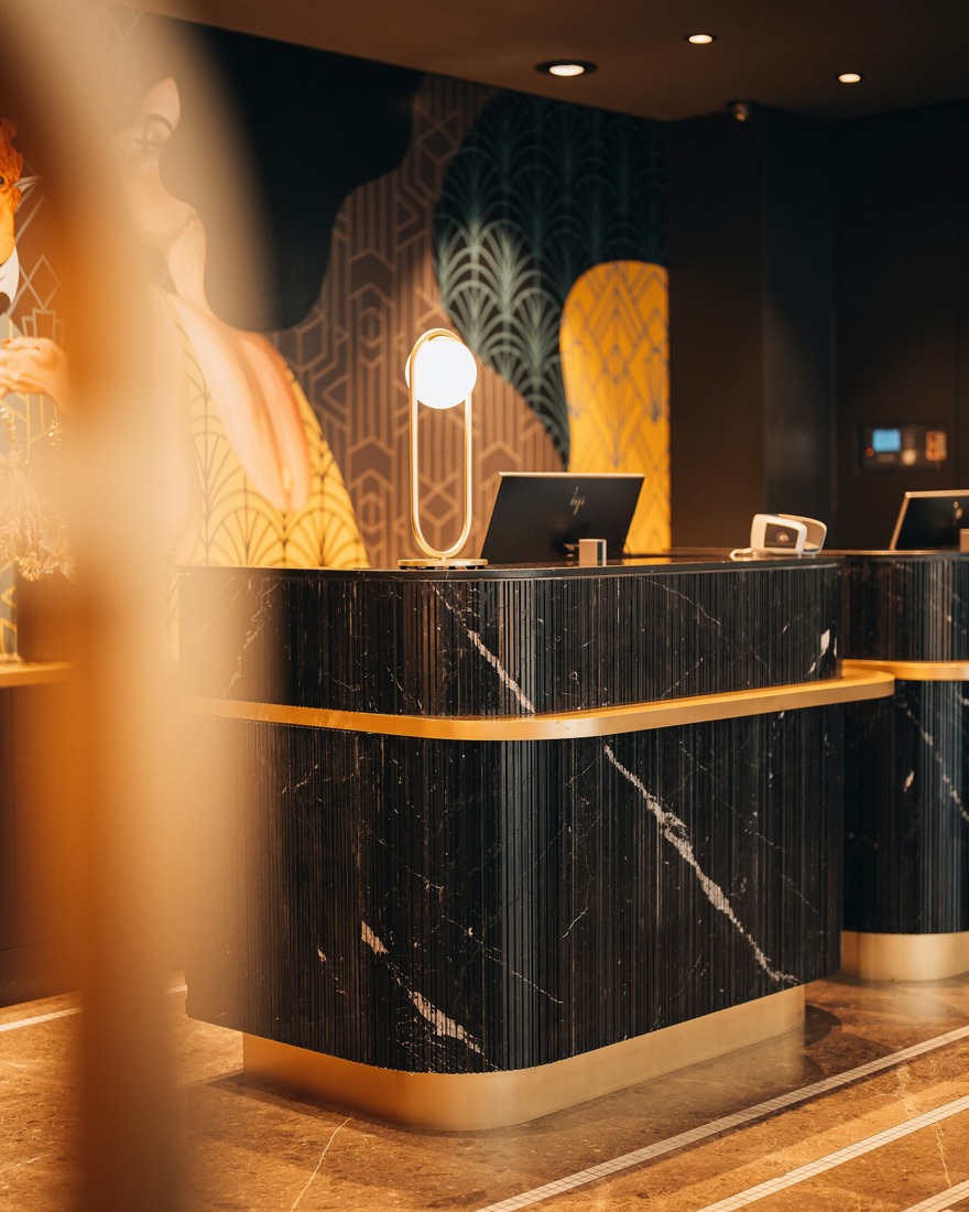 Boutique hotel reception desk at check-in