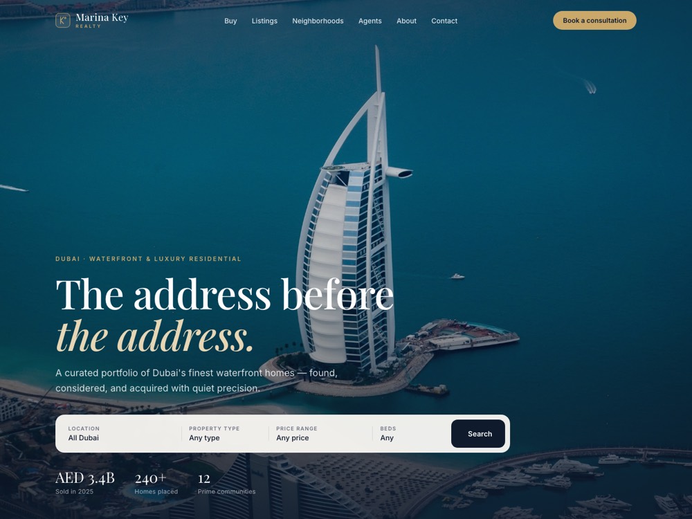 Marina Key Realty — luxury Dubai real estate website designed and built by Frontbits