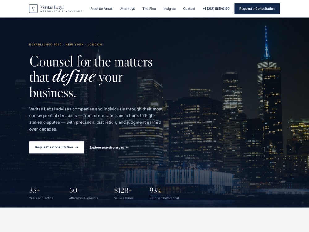Veritas Legal — corporate law firm website designed and built by Frontbits
